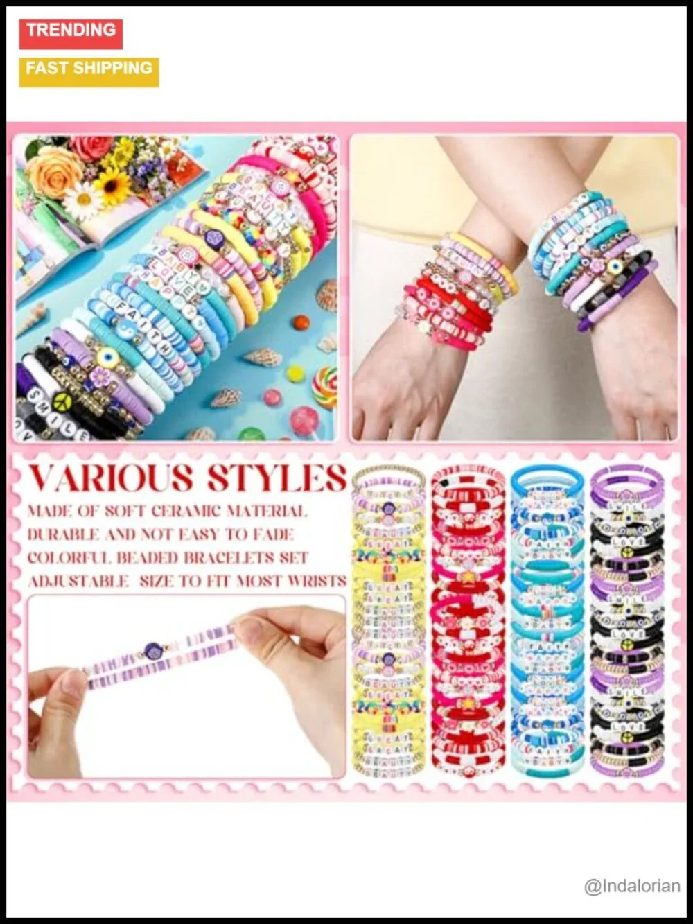 100 Pcs Preppy Friendship Bracelets Clay Acrylic Stretch Stackable